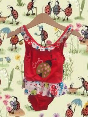 Wippette Girl's Red & Multi-Color Ladybug One-piece Swimsuit